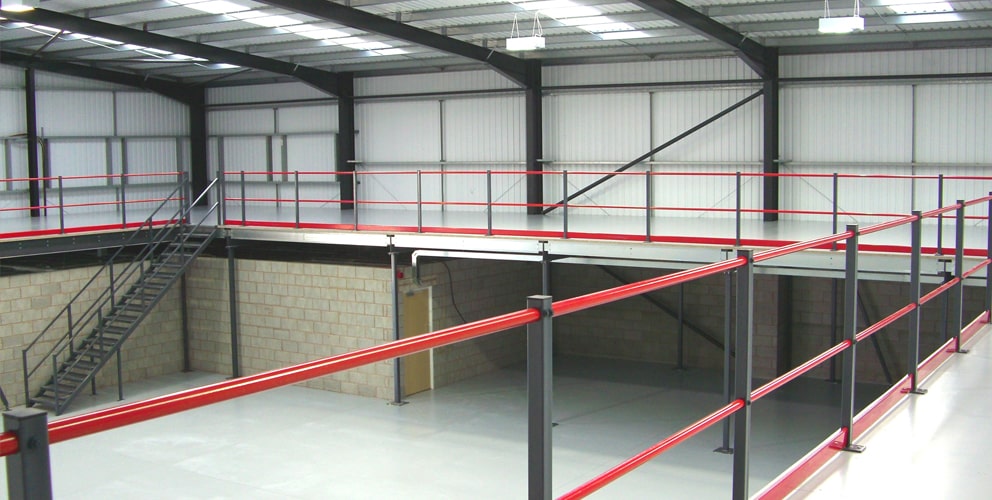 Mezzanine floor process with hand rail